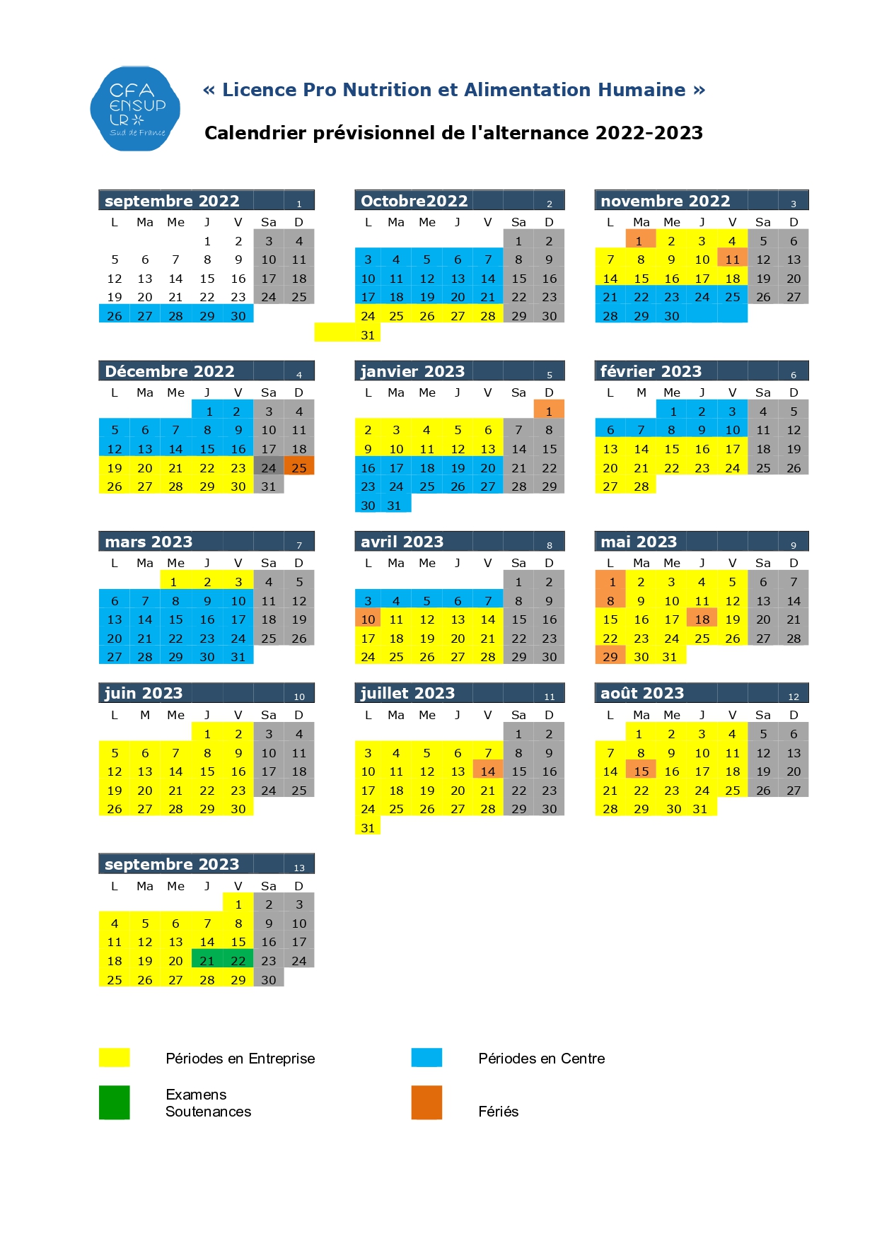Calendrier Alternance 2023 Nutrition Et Alimentation Humaine (Nah) – Département De Génie Biologique